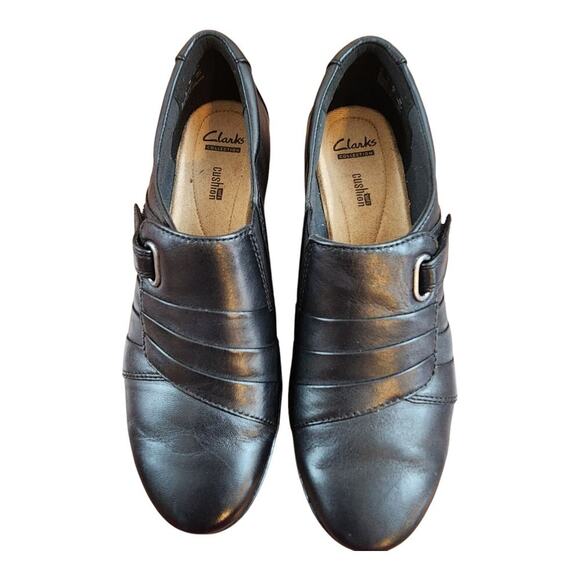 Clarks collection Everlay Luna womens sz 8 black leather comfort shoe strap - Picture 1 of 13